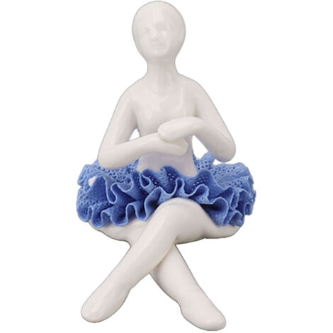 Zarte Keramik-Ballerina-Statue im blauen Kleid, zur Tisch- und Heimdekoration