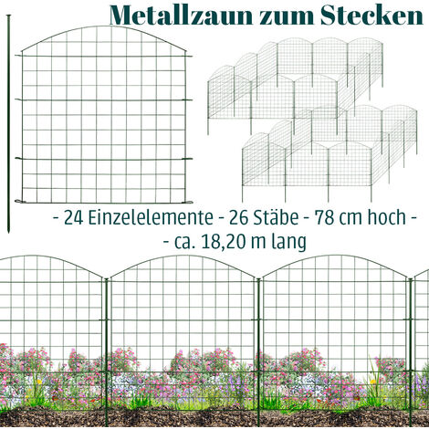 Zaun Gartenzaun Steckzaun Teichzaun für Garten Teich 24 Zaunelemente 78 cm hoch Metall Hundezaun Gitterzaun Oberbogen Grün V2Aox6 x 6cm
