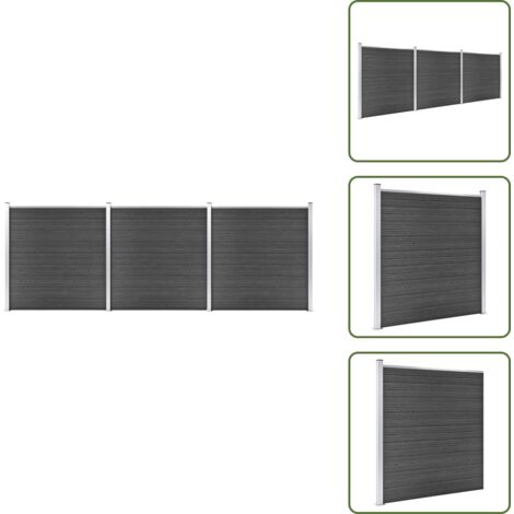Zaunelement Set WPC 526x186 cm Schwarz - Gartenzäunen - WPC-Zäune - Holzzäune - Kunststoffzäune - Schwarz