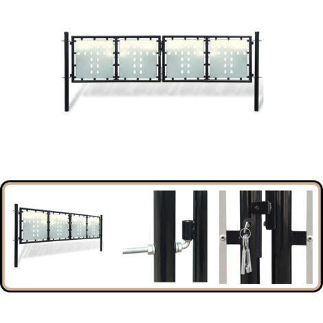 Zauntor (Einzeltor) Schwarz 300x125 cm - Gartentor - Zaun - Einfahrtstor - Stahltür - Schwarz