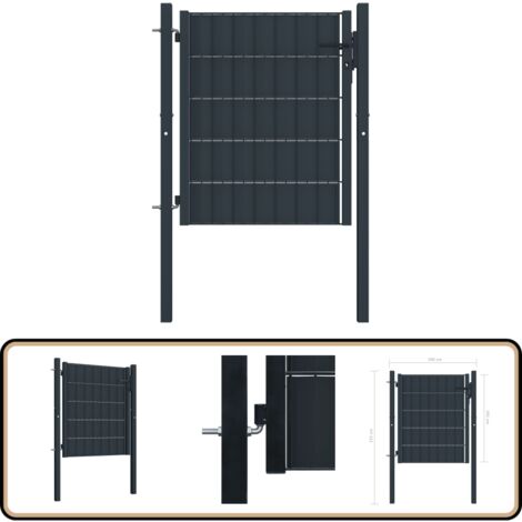 Zauntor PVC und Stahl 100x101 cm Anthrazit - Gartentor - Zauntor - Metalltor - Anthrazit - PVC