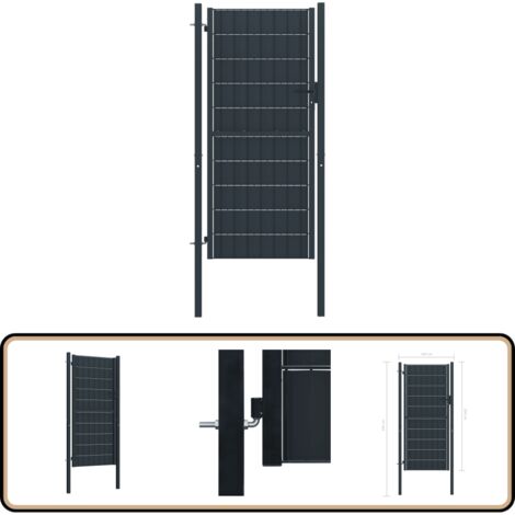 Zauntor PVC und Stahl 100x204 cm Anthrazit - Gartentor - Zauntor - Metalltor - Anthrazit - PVC