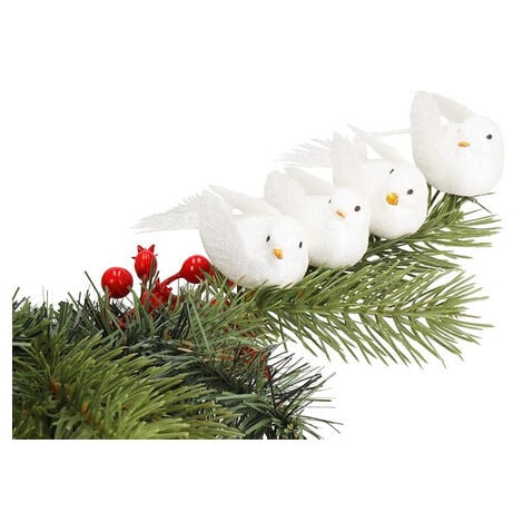 4 uccellini decorati per albero di natale 13 cm - colore crema/oro