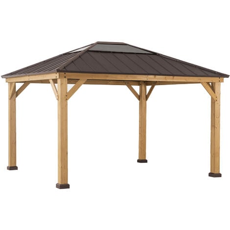 SUNJOY Zedernholz Gazebo BRURI in Braun - 393cm x 335cm