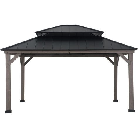 SUNJOY Zedernholz Gazebo RYSY in Schwarz - 390cm x 450cm