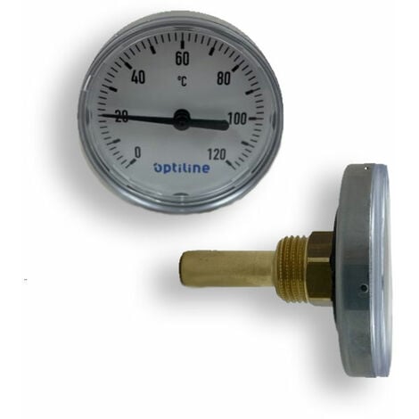AFRISO Bimetall Zeigerthermometer 0 - 120°C mit Messing Tauchhülse/Schutzrohr