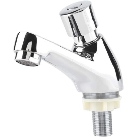 Zeitgesteuerter Waschtischhahn, verchromter Waschtischhahn, automatische Abschaltung, wassersparender Hahn für Küche, Bad und WC