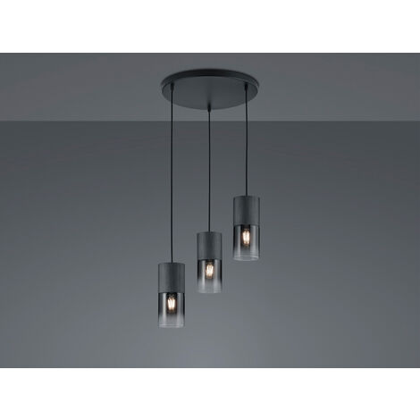 Zeitlose LED Pendelleuchte aus schwarz mattem Metall & Rauchglas, Ø 37cm
