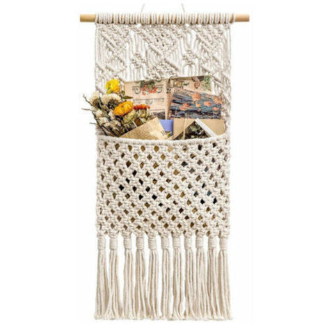 Zeitschriftenständer, Stangenhalter, Wandhalterung, Hängetasche aus gewebter Baumwolle, Wohnaccessoires, elfenbeinfarben, 30 cm (L) × 75 cm (B) – Fei Yu