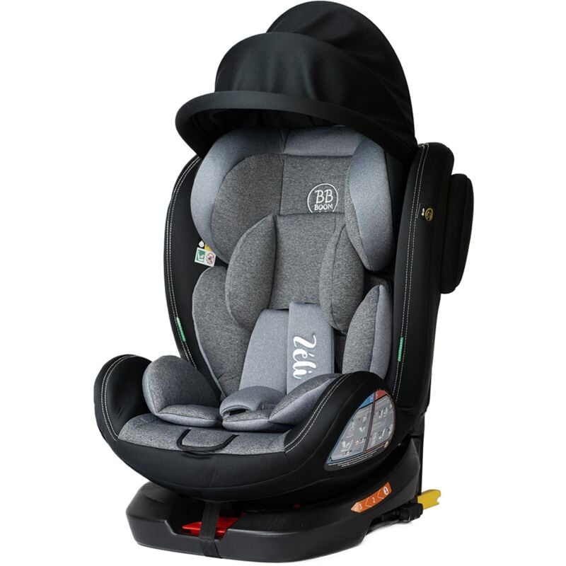 Zeli Siège-auto évolutif i-Size 360° enfants de 40 à 150 cm 0-36 kg Isofix Top Tether Noir sans canopy