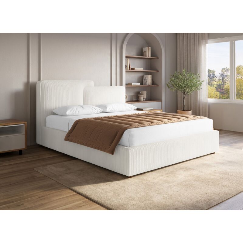 Deco In Paris - zelia - Lit coffre en velours côtelé écru 140x190 cm zelia