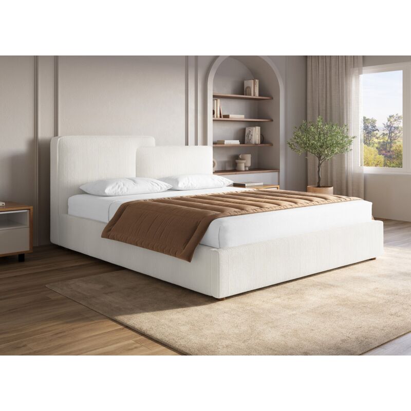 Deco In Paris - zelia - Lit coffre en velours côtelé écru 160x200 cm zelia