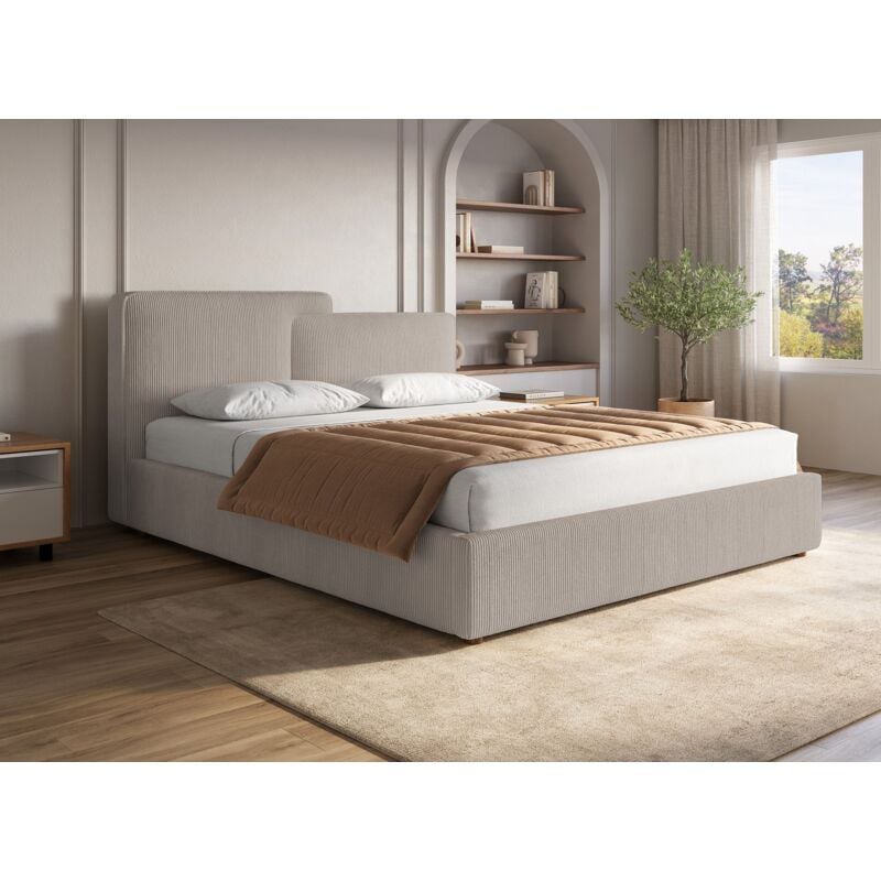 Deco In Paris - zelia - Lit coffre en velours côtelé taupe 160x200 cm zelia