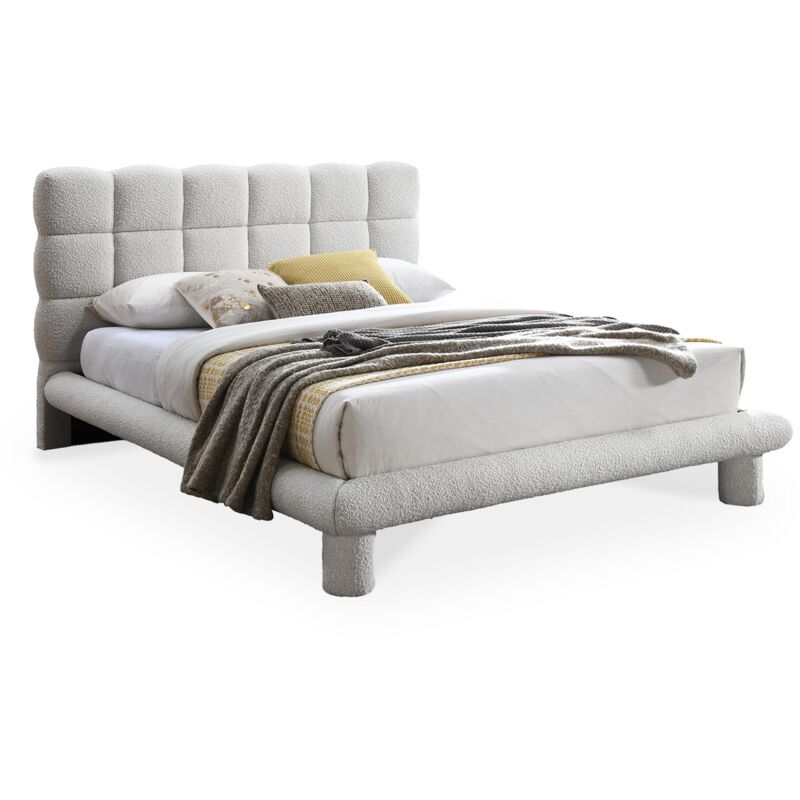 Mobilier Deco - zeline - Lit double effet peau de mouton matelassé écru 160x200 cm