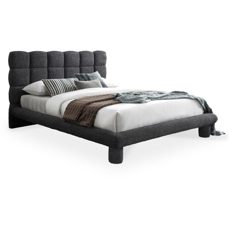 Mobilier Deco - zeline - Lit double effet peau de mouton matelassé gris foncé 160x200 cm