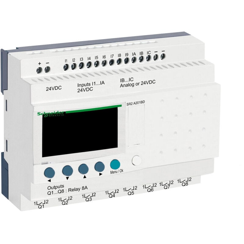 Schneider Electric - Sr2a201bd Schneider - Automate Zelio Logic - Relais Intelligent 20 E/s 24vcc - Sans Horloge Avec Afficheur
