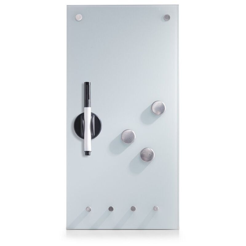 Zeller 11610 Tableau mémo en verre muni de crochets blanc, 20 x 4 x 40 cm