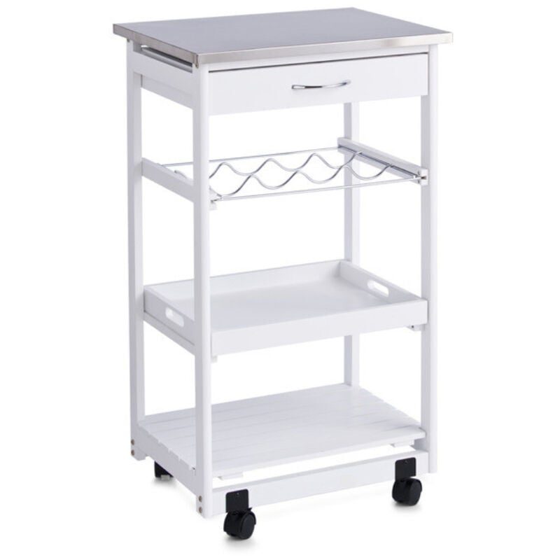 Zeller - 13772 Kitchen Trolley With Stainless Steel Top / 47 x 37 x 82 White