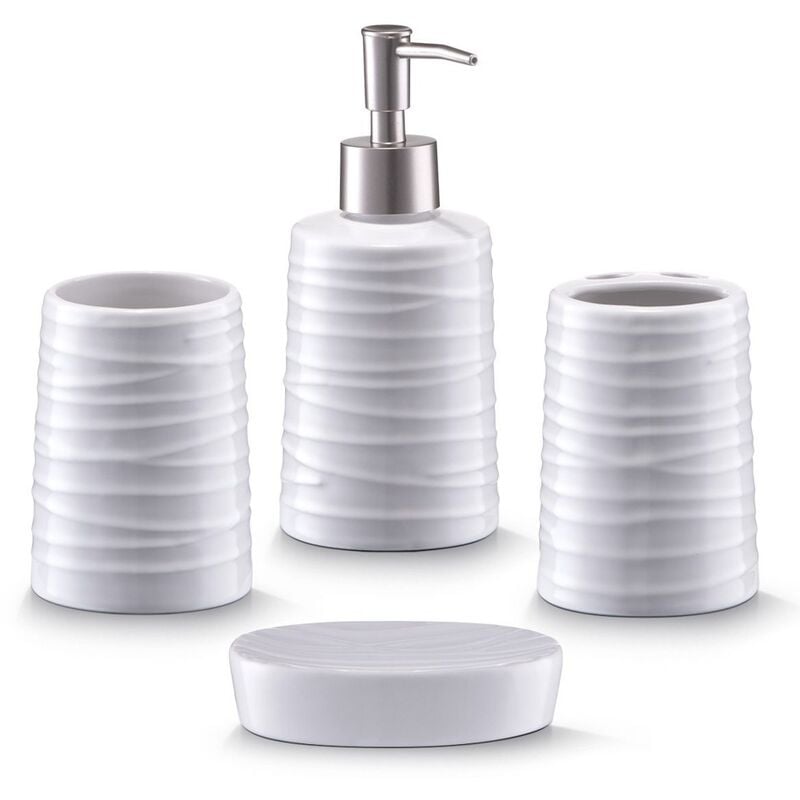 18266 Ensemble d'accessoires de bain en céramique, blanc, 4 pièces - Zeller
