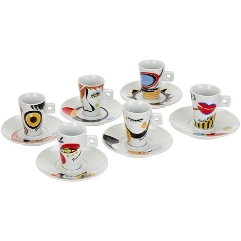 Zeller 26505 Set Tazzine da caffè Faces, Porcellana, Multicolore, 0.1x5x6.7 cm, 6 unità