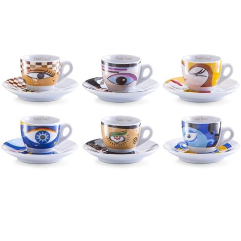 Zeller 26510 Set Tazzine da caffè Magic Eyes, Porcellana, Multicolore, 0.1x6x4.7 cm, 12 unità