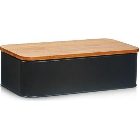 Zeller Caja de pan moderna negra con tabla de bambú