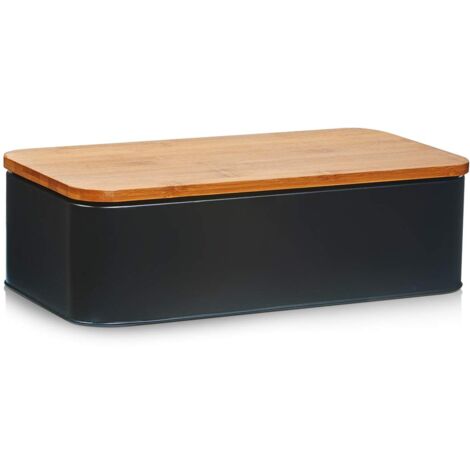 Zeller Present 25377 Portapane in ceramica con coperchio di bambù, colore: nero opaco/Metallo