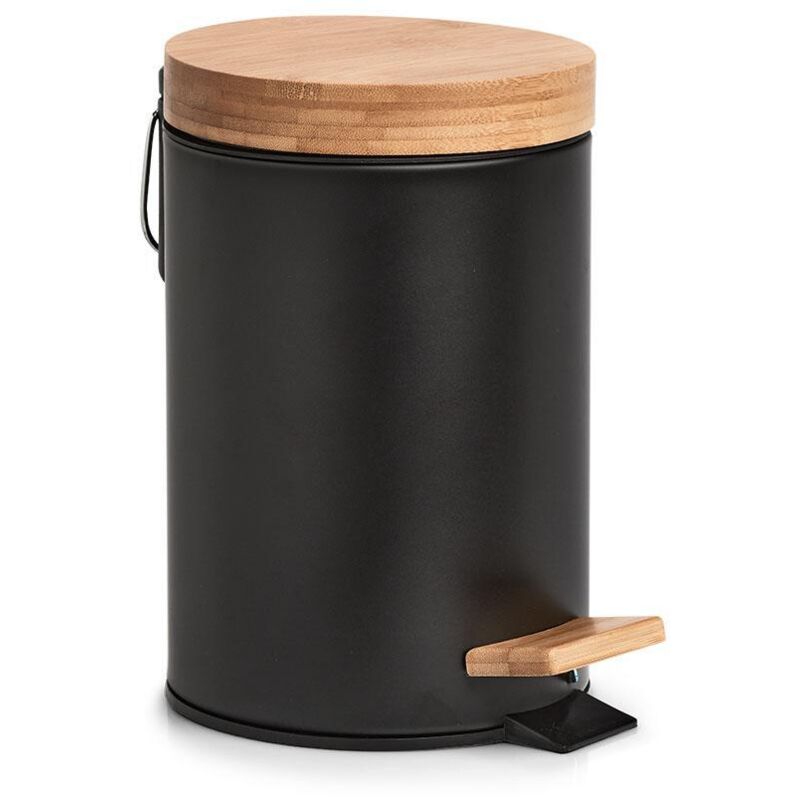 Kosmetikeimer soft-close 3l Ø16,8x24cm Metall/Bambus schwarz