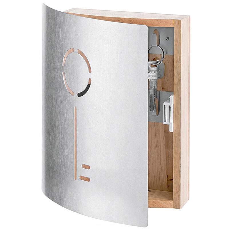 Schlüsselkasten Gummibaum/Edelstahl 9 Haken 21,5x6x24,5cm silber/natur