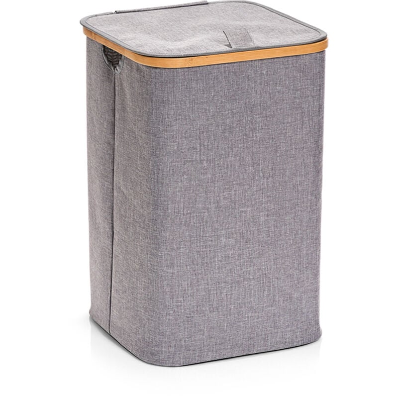 Un panier à linge en toile, un grand récipient de tissus, une boîte grise pour les vêtements.