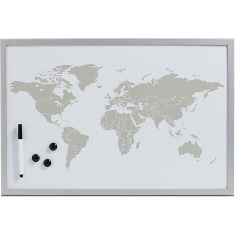 Zeller Tableau Carte du Monde Magnétique Gris 60x40 cm