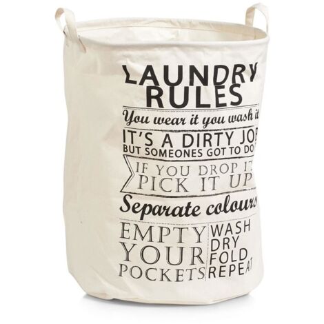 Zeller Wäschesammler Laundry Rules, Canvas, Stoff, beige,  38 x 38 x 48 cm