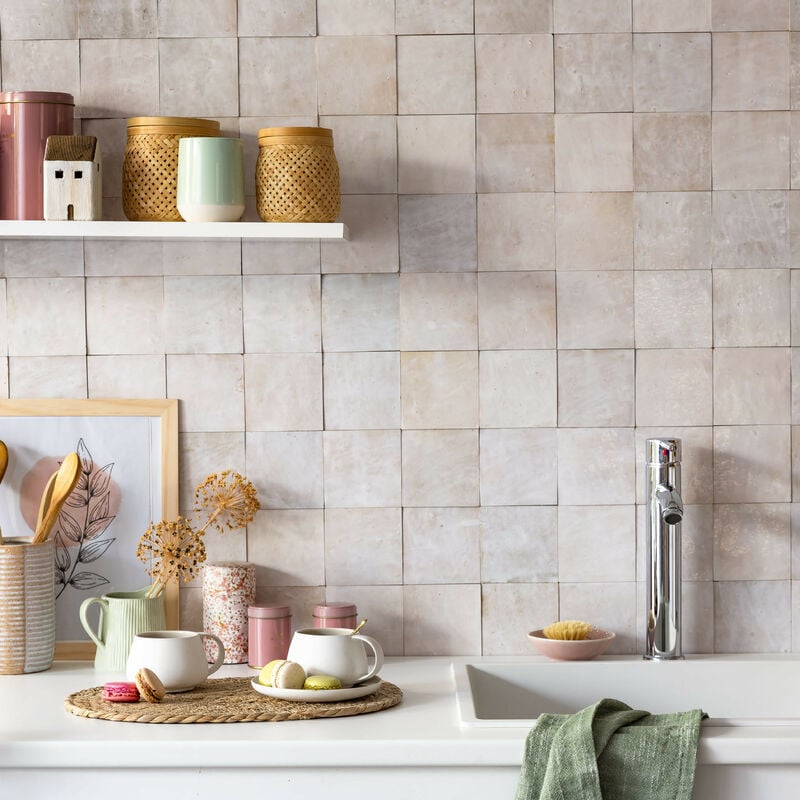 Zellige véritable Carrelage Artisanal - 10x10 cm - Blanc Oukaimeden (vendu par boîte de 0,5m²)