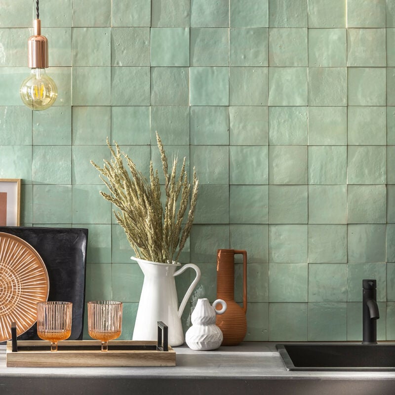 Zellige véritable Carrelage Artisanal - 10x10 cm - Bleu Iceberg (vendu par boîte de 0,5m²)