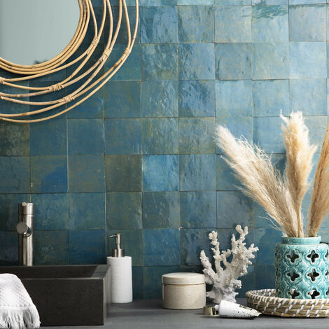 Zellige véritable Carrelage Artisanal - 10x10 cm - Bleu Lazuli (vendu par boîte de 0,5m²)