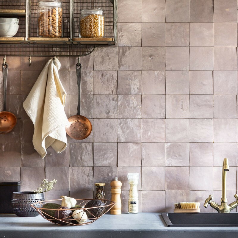 Ro'ma Nature - Zellige véritable Carrelage Artisanal - 10x10 cm - Gris de lin (vendu par boîte de 0,5m²)