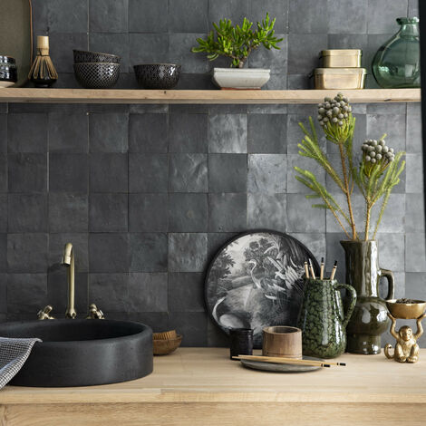 Zellige véritable Carrelage Artisanal - 10x10 cm - Noir Carbone (vendu par boîte de 0,5m²)