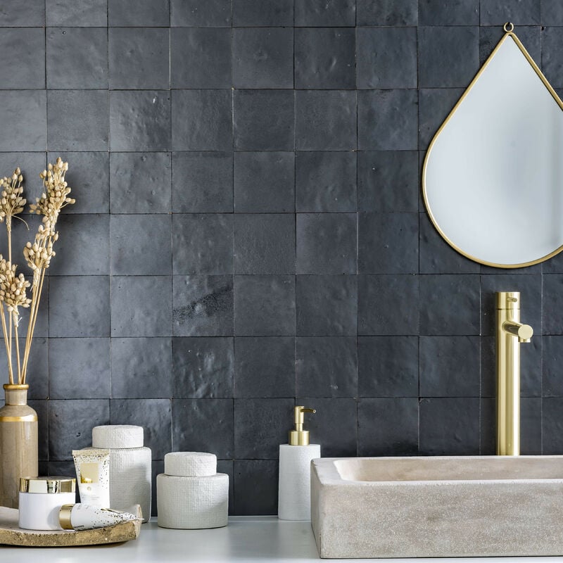 Zellige véritable Carrelage Artisanal - 10x10 cm - Noir Métal (vendu par boîte de 0,5m²)