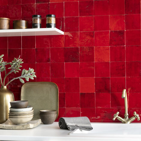 Zellige véritable Carrelage Artisanal - 10x10 cm - Rouge Pétillant (vendu par boîte de 0,5m²)