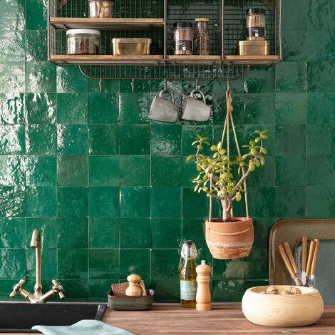 Zellige véritable Carrelage Artisanal - 10x10 cm - Vert Emeraude (vendu par boîte de 0,5m²)