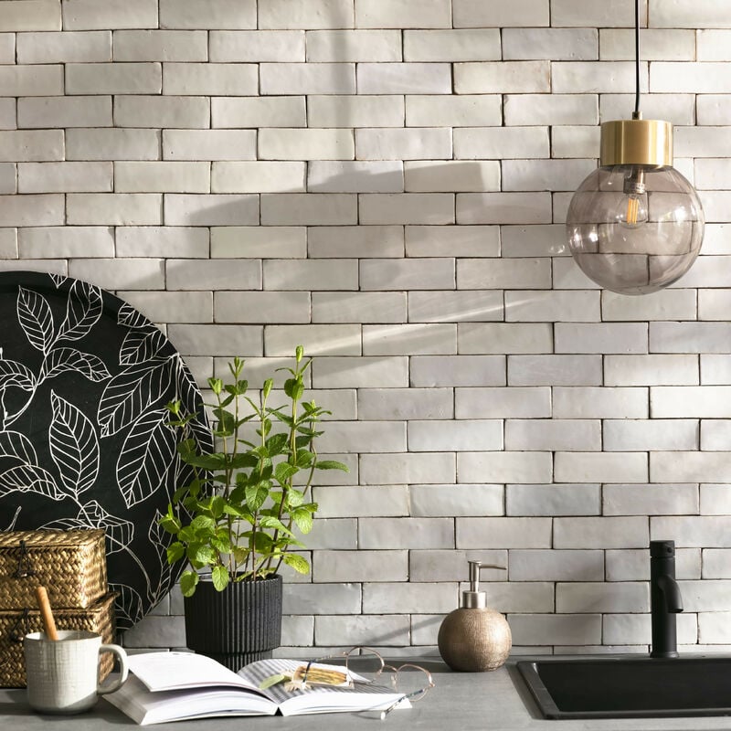 Ro'ma Nature - Zellige véritable Carrelage Artisanal - 5x15 cm - Gris Cielo (vendu par boîte de 0,5m²)