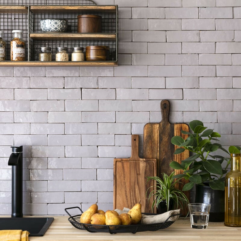 Ro'ma Nature - Zellige véritable Carrelage Artisanal - 5x15 cm - Gris Clair (vendu par boîte de 0,5m²)