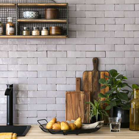 Zellige véritable Carrelage Artisanal - 5x15 cm - Gris Clair (vendu par boîte de 0,5m²)