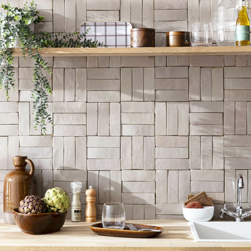 Ro'ma Nature - Zellige véritable Carrelage Artisanal - 5x15 cm - Gris de lin (vendu par boîte de 0,5m²)