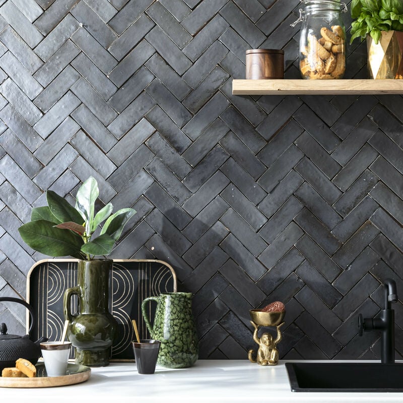 Ro'ma Nature - Zellige véritable Carrelage Artisanal - 5x15 cm - Noir Carbone (vendu par boîte de 0,5m²)