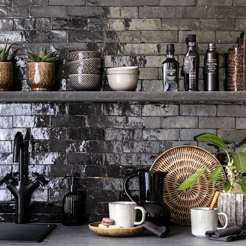 Ro'ma Nature - Zellige véritable Carrelage Artisanal - 5x15 cm - Noir Intense (vendu par boîte de 0,5m²)