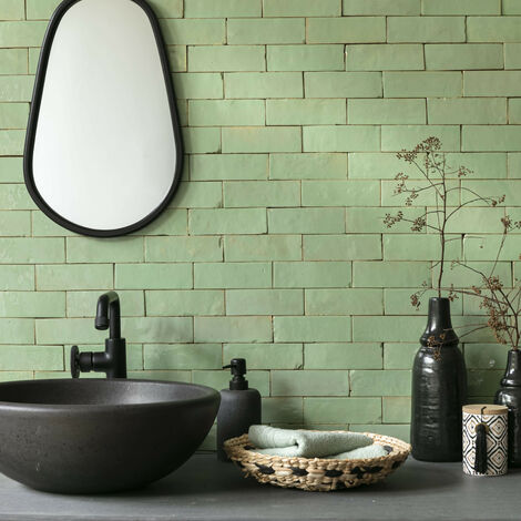 Zellige véritable Carrelage Artisanal - 5x15 cm - Vert Amande (vendu par boîte de 0,5m²)