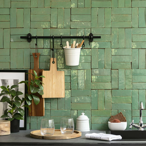 Zellige véritable Carrelage Artisanal - 5x15 cm - Vert d'eau (vendu par boîte de 0,5m²)