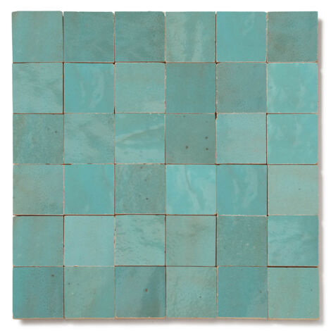 Zellige véritable Carrelage Artisanal - 5x5 cm - Bleu Maldives (vendu par plaque de 0,09 m² - 30x30 cm)