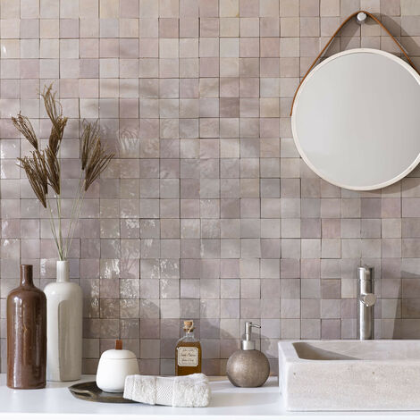 Zellige véritable Carrelage Artisanal - 5x5 cm - Gris de lin (vendu par plaque de 0,09 m² - 30x30 cm)